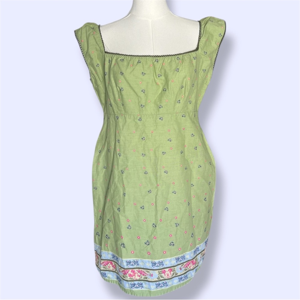 Vintage Disney Mickey Unlimited Green Square Neck Dress- 100% Cotton